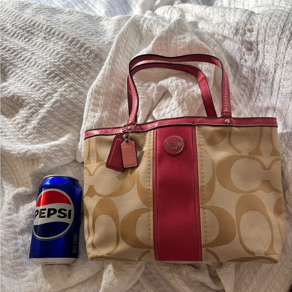 Coach Tan and Pink Signature Tote